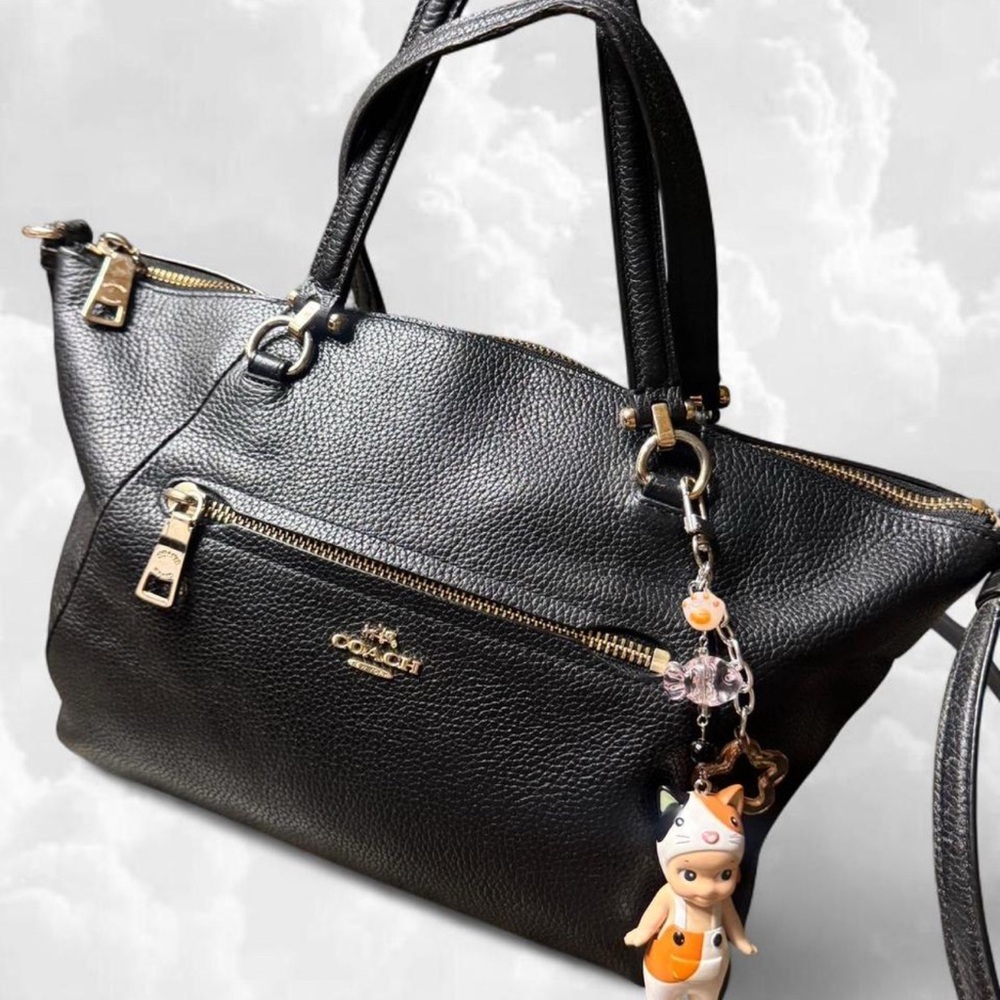 Coach Black Leather Shoulder Bag with Charm